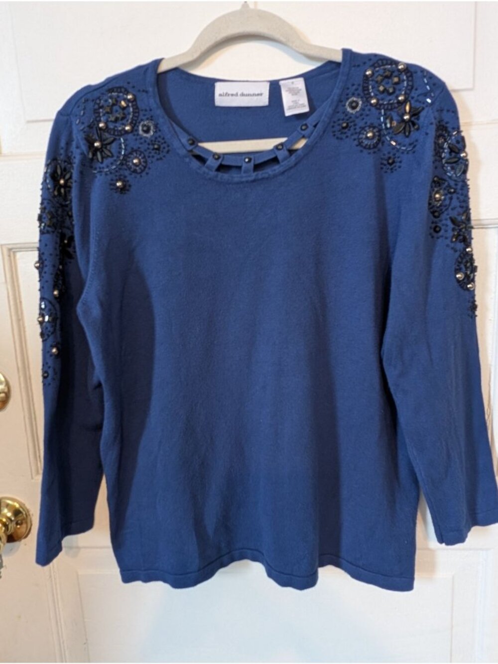 Women's Alfred Dunner Cobalt Blue Beaded Sweater Size S Office Soft Feminine